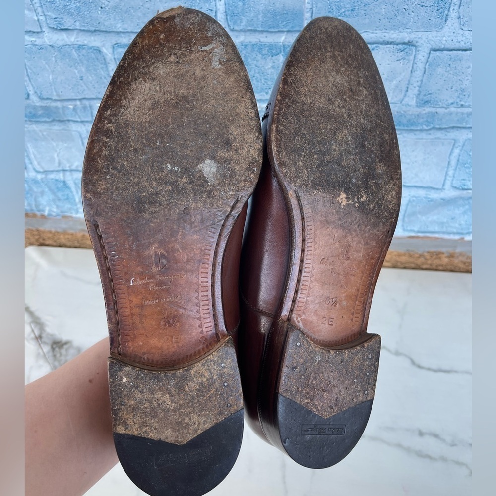 Salvatore Ferragamo Tramezza Men's cap toe brown made ITALY size 6.5 - Picture 8 of 10
